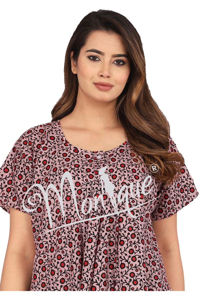 Monique Brand Cotton Nighty for Women — Floral Printed Stylish Night Gown, Comfortable Sleepwear Long Nightwear, Maxi- Free Size (Size - M to XXL-44) - Image 2