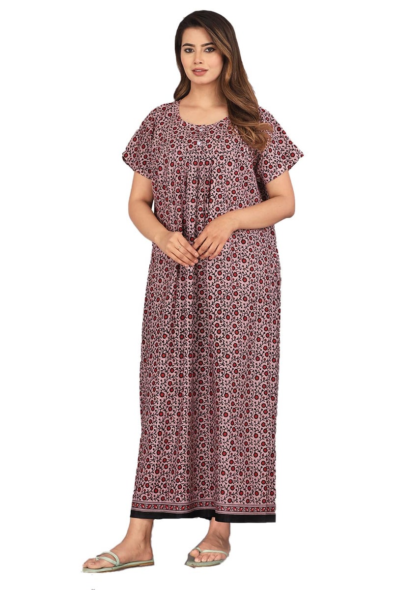 Monique Brand Cotton Nighty for Women — Floral Printed Stylish Night Gown, Comfortable Sleepwear Long Nightwear, Maxi- Free Size (Size - M to XXL-44) - Image 1