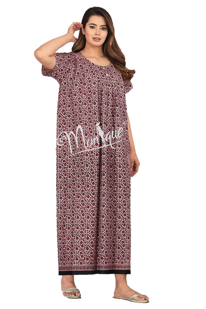 Monique Brand Cotton Nighty for Women — Floral Printed Stylish Night Gown, Comfortable Sleepwear Long Nightwear, Maxi- Free Size (Size - M to XXL-44) - Image 5