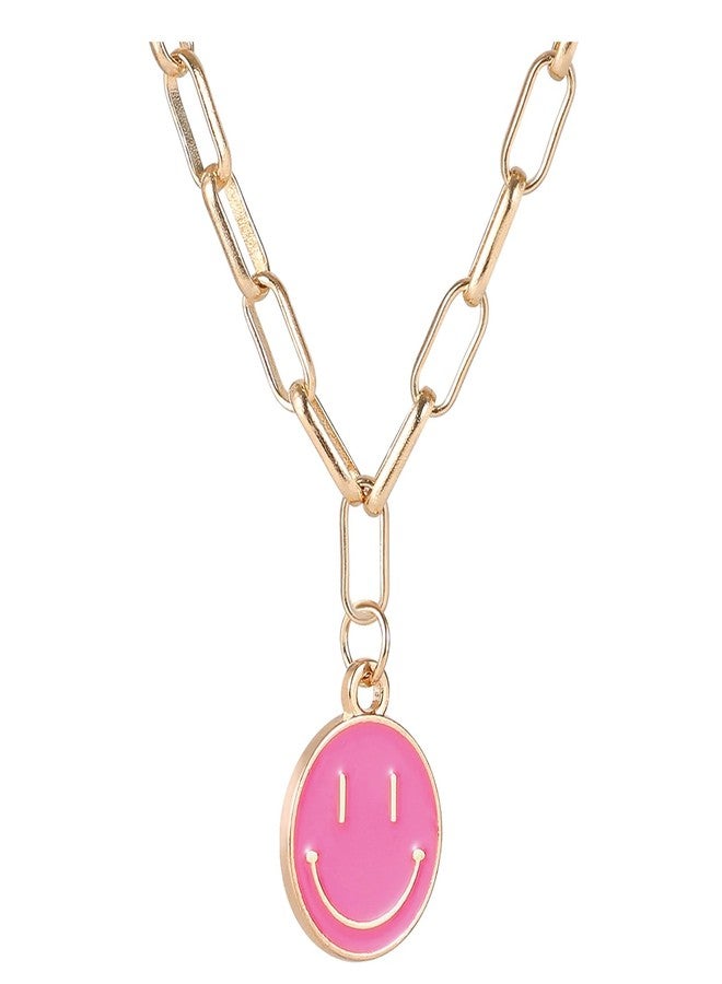 LitTown Smiley Face Pendant Necklaces for Women Y2k Preppy Stuff Happy Lightning Bolt Heart Star Small Dangle Chokers Trendy Aesthetic Cute Colorful Gold White Red Pink Yellow Blue Jewelry Hypoallergenic Gift - Image 1