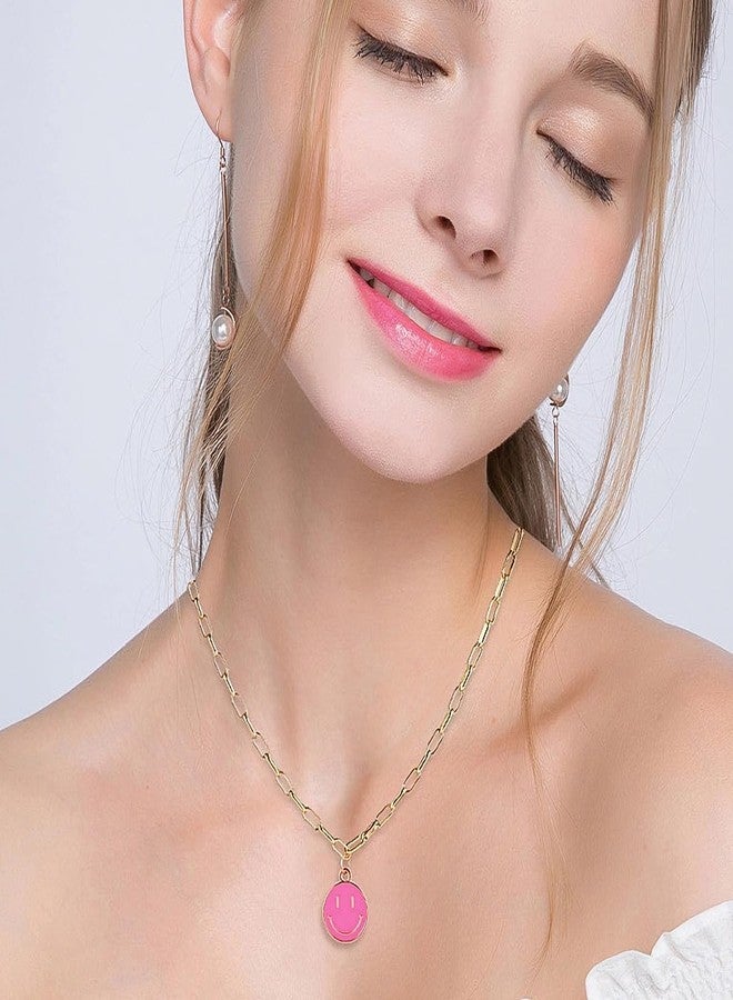 LitTown Smiley Face Pendant Necklaces for Women Y2k Preppy Stuff Happy Lightning Bolt Heart Star Small Dangle Chokers Trendy Aesthetic Cute Colorful Gold White Red Pink Yellow Blue Jewelry Hypoallergenic Gift - Image 5