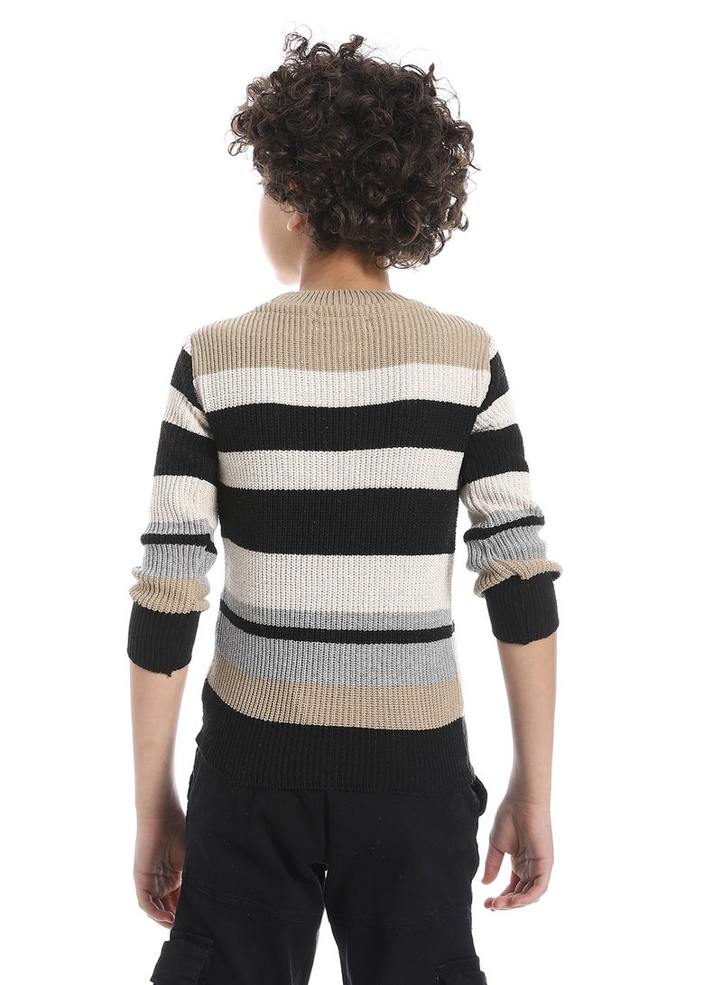 Andora Ribbed Hem Striped Slip On Pullover For Boys_Grey & Black - Image 2