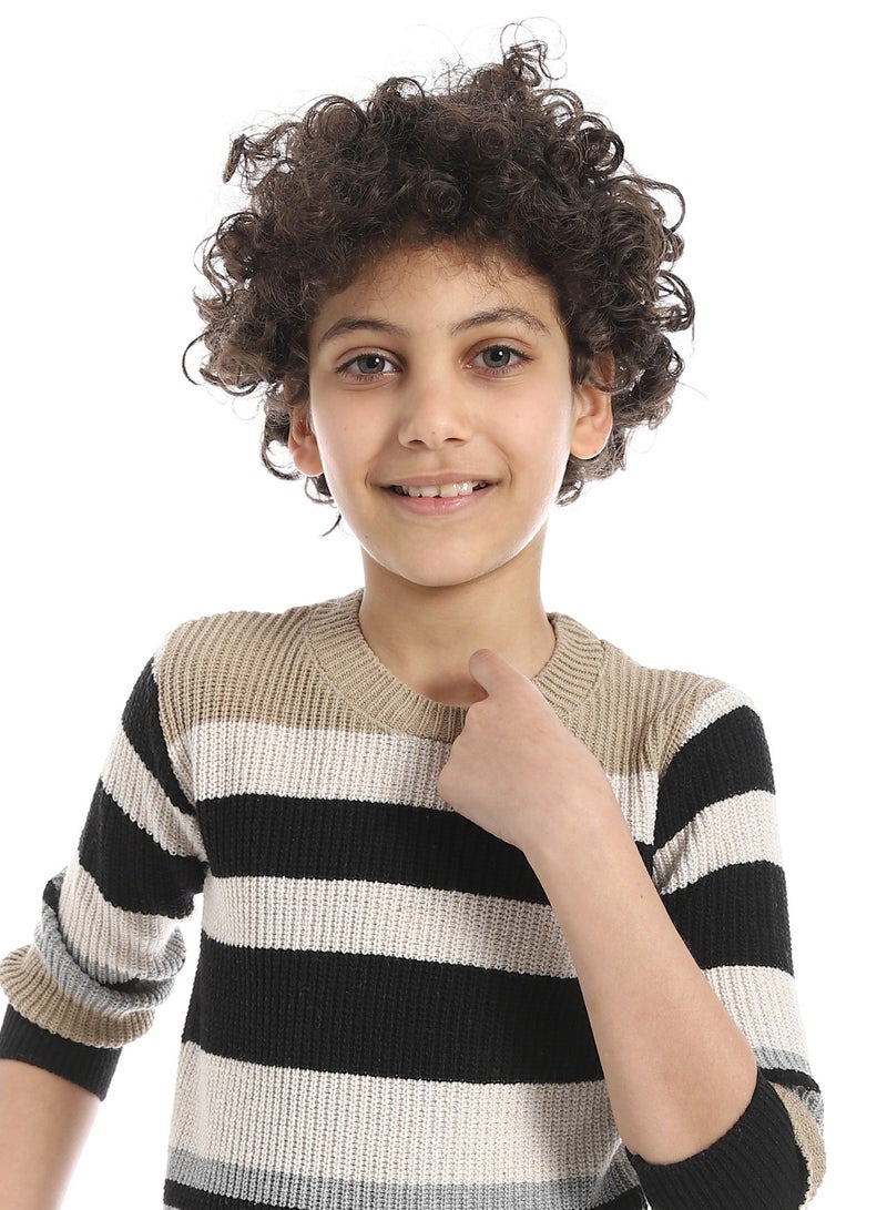 Andora Ribbed Hem Striped Slip On Pullover For Boys_Grey & Black - Image 3