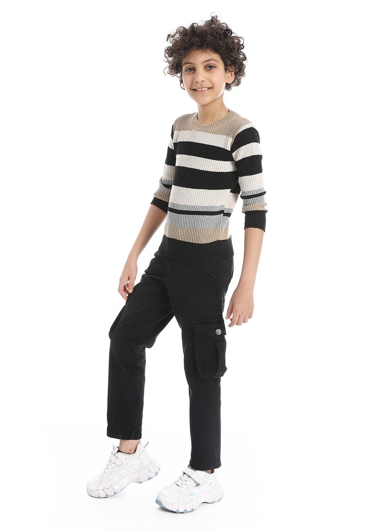 Andora Ribbed Hem Striped Slip On Pullover For Boys_Grey & Black - Image 4