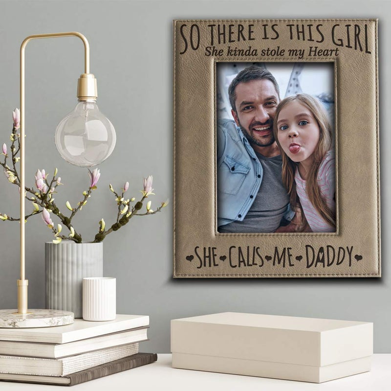 BELLA BUSTA- so There is This Girl She Kinda Stole my Heart She Calls me Daddy-Daddy and Me-Father's Day Gift-Father and Daughter-Engraved Leather Picture Frame (4 x 6 Vertical) - Image 3