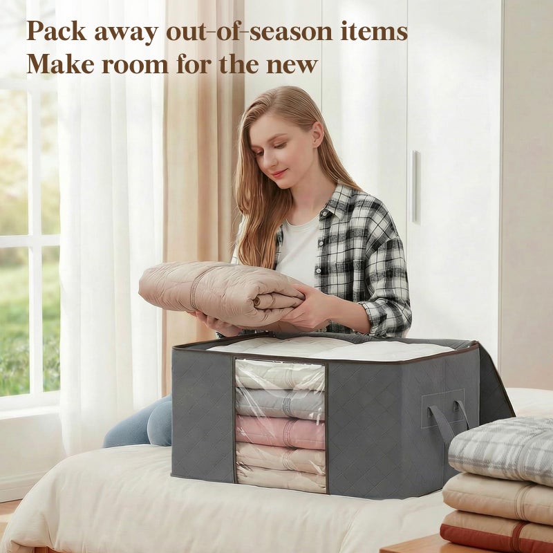 Lifewit 90L Large Storage Bags, 6 Pack Closet Organizers and Storage, Clothes Storage Bins with Lids, Foldable Storage Containers with Reinforced Handles for Clothing, Blanket, Bedding, Comforter Gray - Image 4