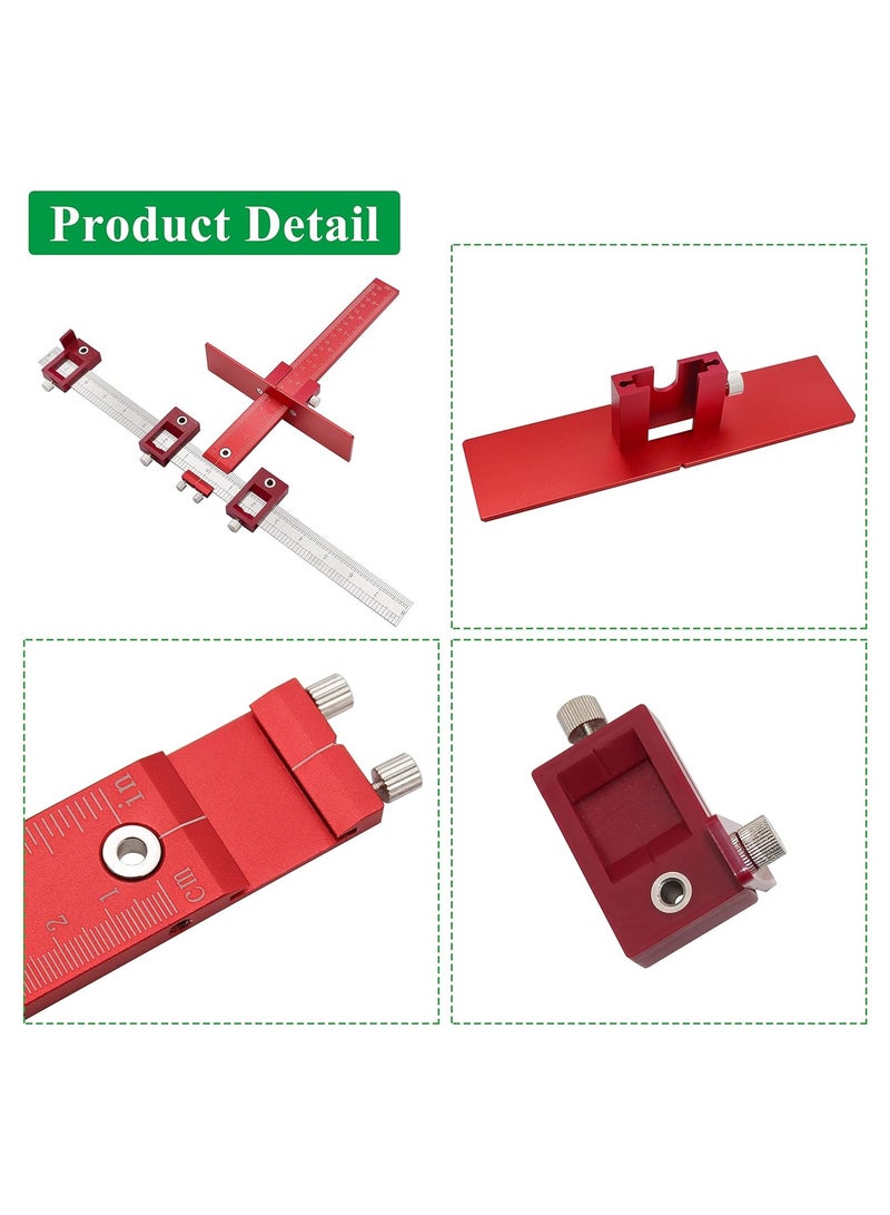 Cabinet Hardware Jig Tool, Adjustable Punch Locator Drill Template Guide, Multifunctional Woodworking Aids Wood Drilling Dowelling Guide For Installation of Handles Knobs on Doors And Drawer (Red) - Image 5