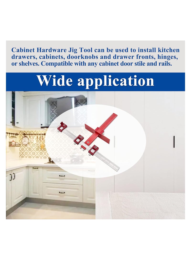 Cabinet Hardware Jig Tool, Adjustable Punch Locator Drill Template Guide, Multifunctional Woodworking Aids Wood Drilling Dowelling Guide For Installation of Handles Knobs on Doors And Drawer (Red) - Image 4