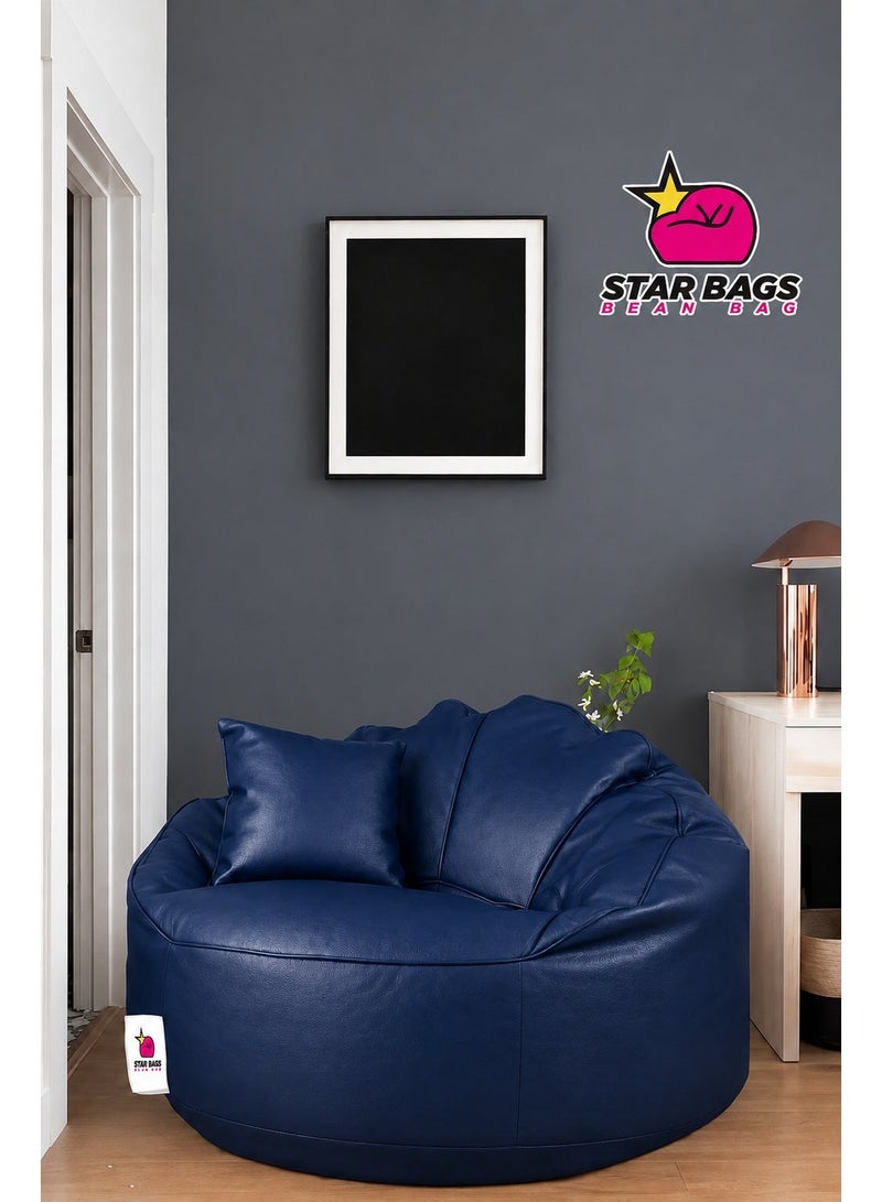Star Bags - Bean Bags King Bean Bag Chair from Premium Leather - From Star Bags - 105*105 cm - Navy Blue with Pillow - Image 3