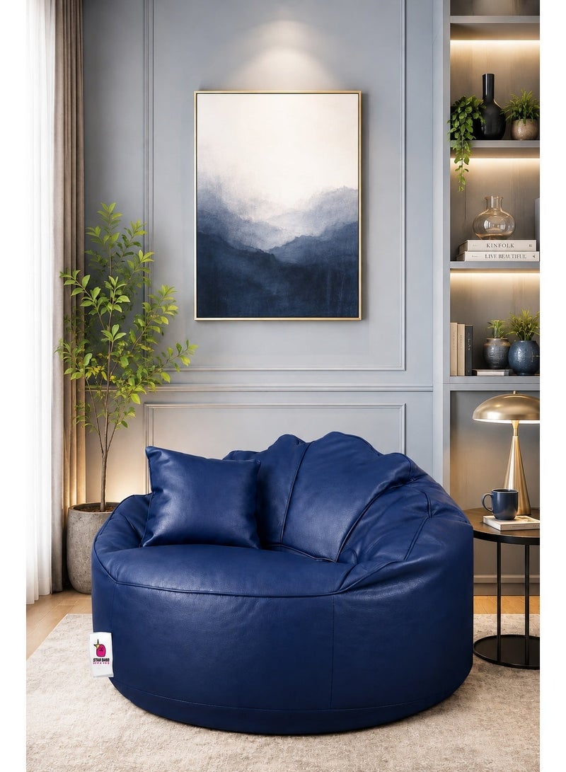 Star Bags - Bean Bags King Bean Bag Chair from Premium Leather - From Star Bags - 105*105 cm - Navy Blue with Pillow - Image 4