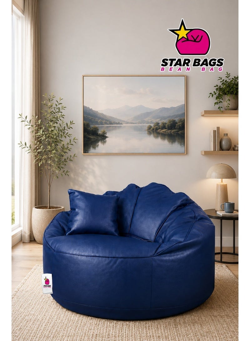 Star Bags - Bean Bags King Bean Bag Chair from Premium Leather - From Star Bags - 105*105 cm - Navy Blue with Pillow - Image 1