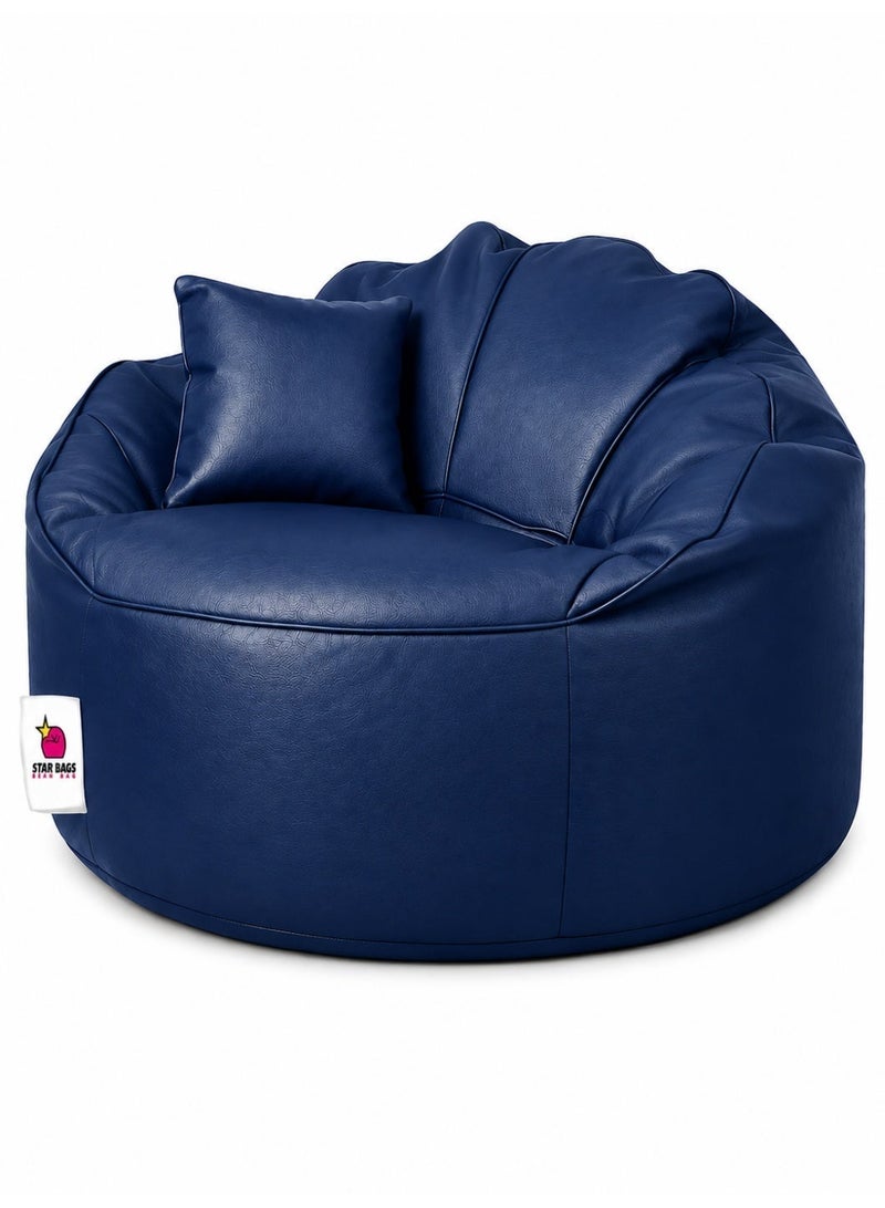 Star Bags - Bean Bags King Bean Bag Chair from Premium Leather - From Star Bags - 105*105 cm - Navy Blue with Pillow - Image 2