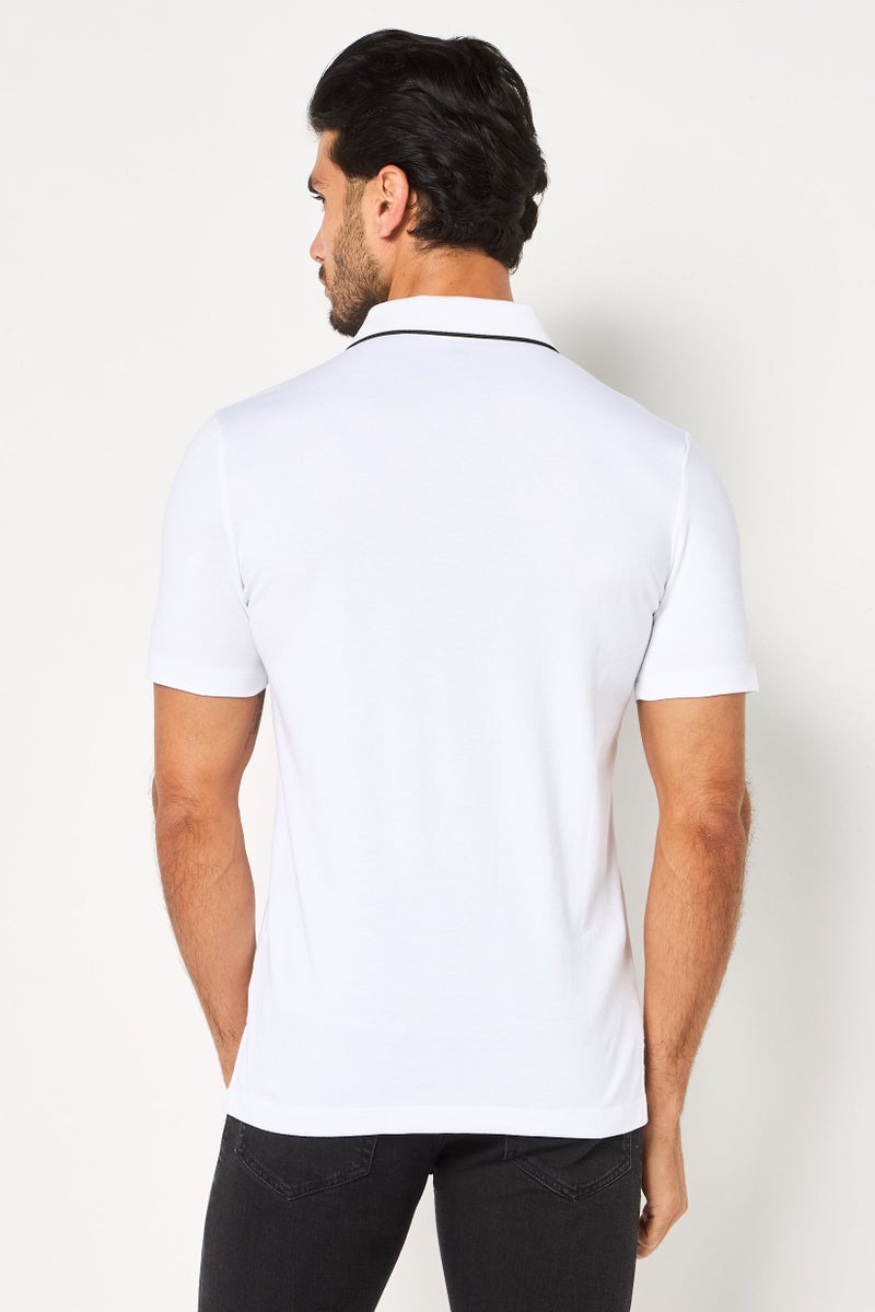 DKNY Men Regular Fit Short Sleeve Solid Polo Shirt, White - Image 3
