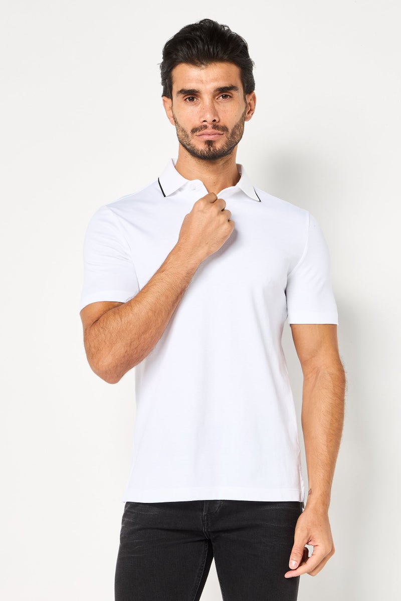 DKNY Men Regular Fit Short Sleeve Solid Polo Shirt, White - Image 1