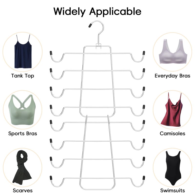 TomCare 4 Pack Space Saving Hangersï¼Œ2Pack Tank Top Hanger and 2Pack Leggings Organizers for Closet Pants Hangers with 20 Clips Bra Organizers with 16 Hooks Stainless Steel Hanging Closet Organizer - Image 5
