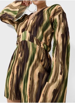 boohoo Flared Sleeve Plunge Playsuit  - Image 3