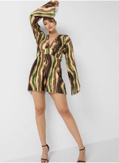 boohoo Flared Sleeve Plunge Playsuit  - Image 4