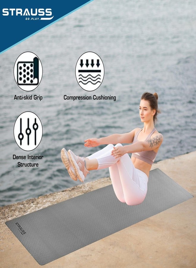 Strauss TPE Yoga Mat | Exercise Mat For Home Workout, Gym and Yoga Sessions | Anti Slip Gym Mat | Workout Mat For Men, Women and Kids | Yoga Mat With Carry Strap | Thickness: 6MM,(Grey) - Image 4