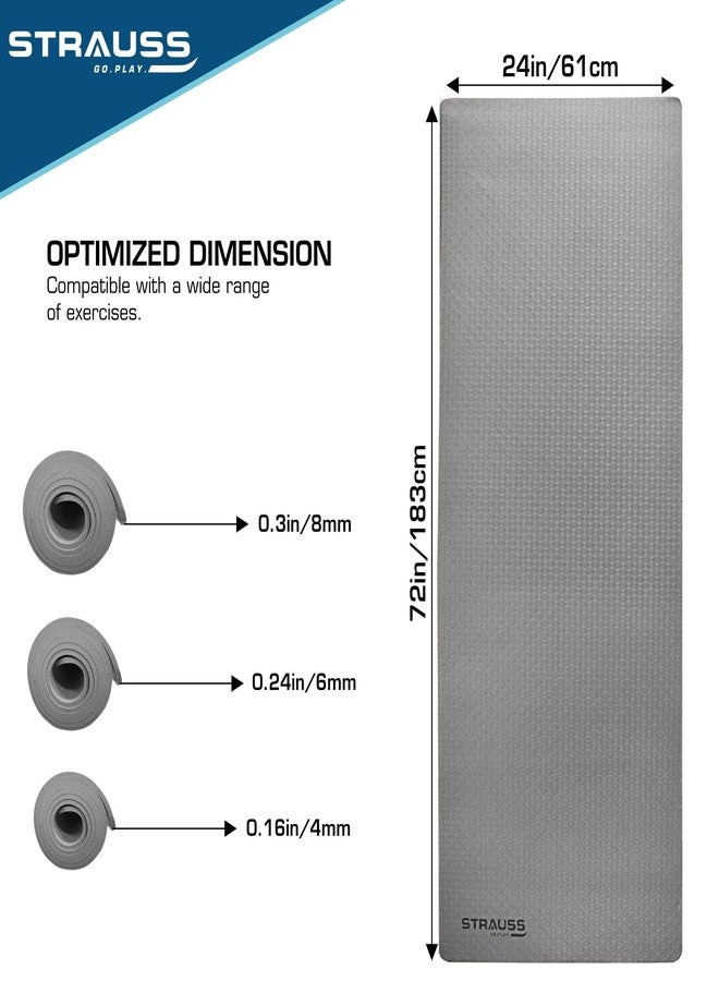 Strauss TPE Yoga Mat | Exercise Mat For Home Workout, Gym and Yoga Sessions | Anti Slip Gym Mat | Workout Mat For Men, Women and Kids | Yoga Mat With Carry Strap | Thickness: 6MM,(Grey) - Image 5