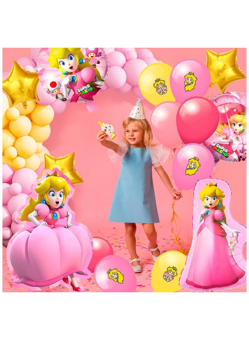 FRUITFUL PARTY Princess Peach Party Balloons, 123pcs Princess Peach Birthday Decorations Kit Princess Peach Foil Balloons Theme Party Balloons - Image 4