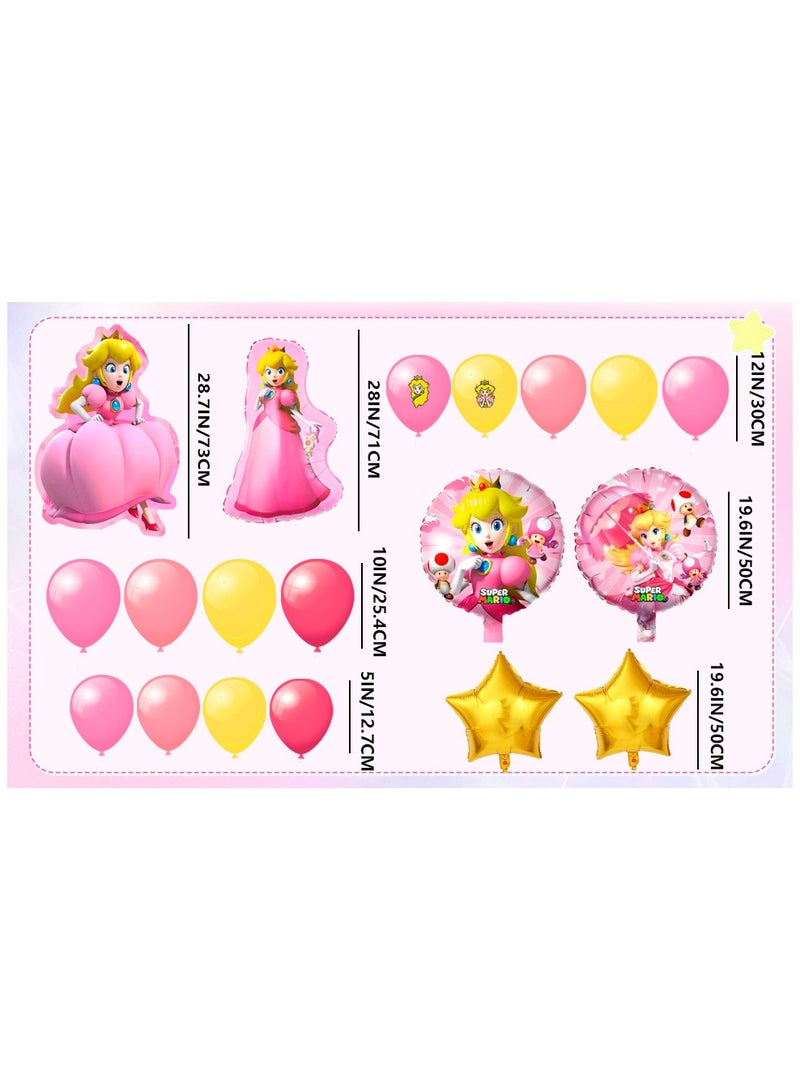 FRUITFUL PARTY Princess Peach Party Balloons, 123pcs Princess Peach Birthday Decorations Kit Princess Peach Foil Balloons Theme Party Balloons - Image 3