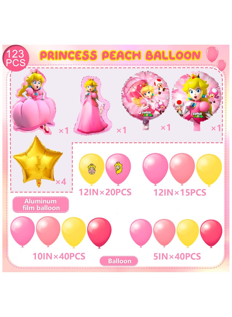 FRUITFUL PARTY Princess Peach Party Balloons, 123pcs Princess Peach Birthday Decorations Kit Princess Peach Foil Balloons Theme Party Balloons - Image 2