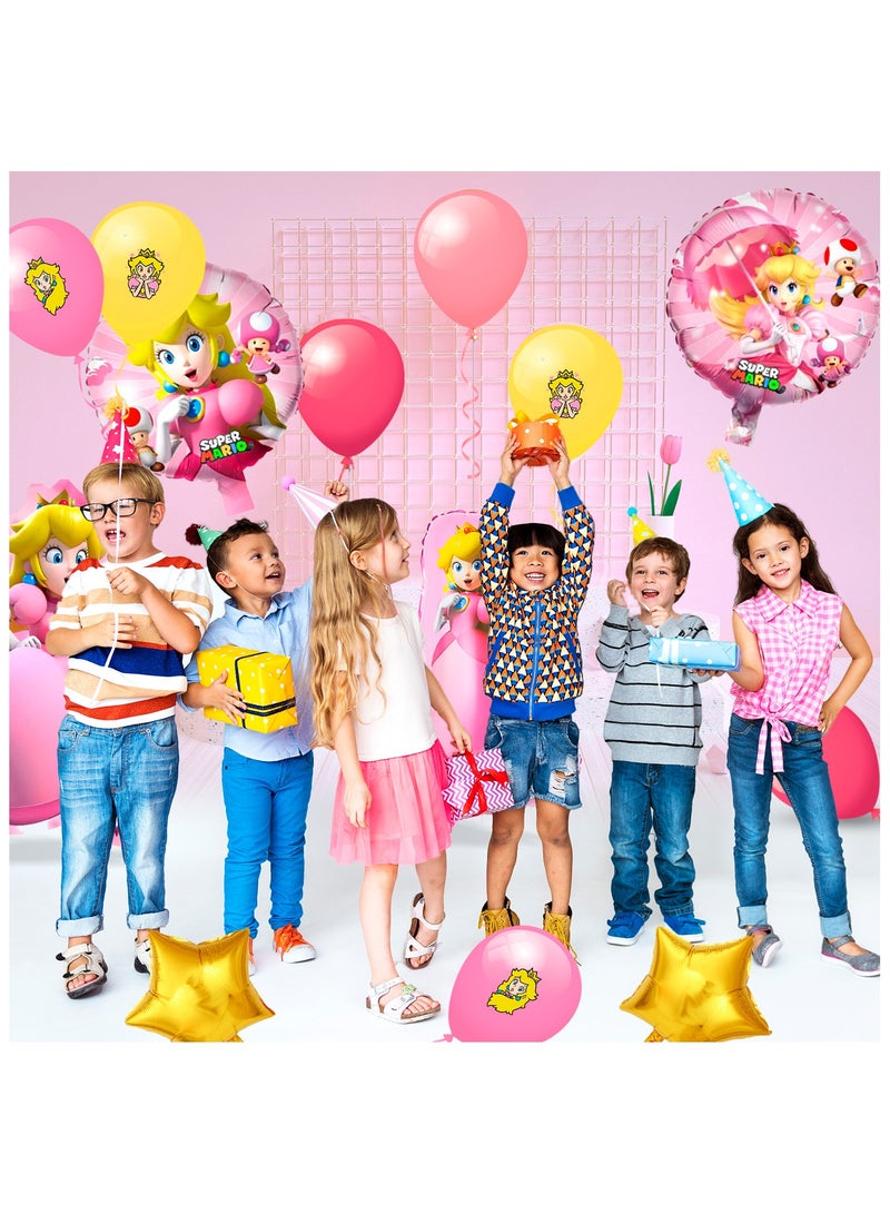 FRUITFUL PARTY Princess Peach Party Balloons, 123pcs Princess Peach Birthday Decorations Kit Princess Peach Foil Balloons Theme Party Balloons - Image 5