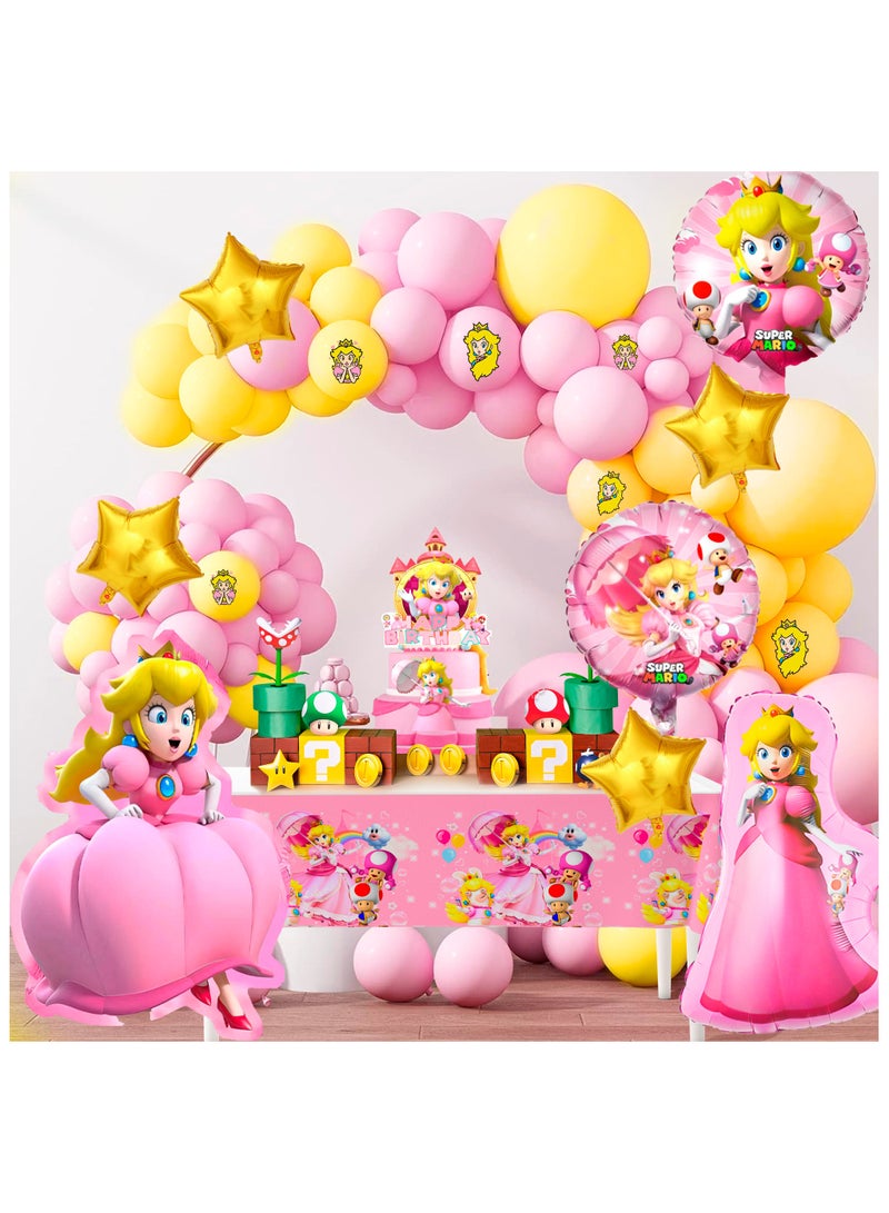 FRUITFUL PARTY Princess Peach Party Balloons, 123pcs Princess Peach Birthday Decorations Kit Princess Peach Foil Balloons Theme Party Balloons - Image 1