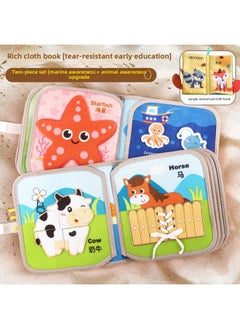 Generic Tear-And-Tear Book For Infant Early Education, Quiet Book With Velcro, Unbreakable And Chewable, Cognitive Educational Toy For 6-Month-Old Baby 8-Color:[ocean Style + Upgraded Animal Style + Animal Tail Cloth Book] Three-piece Cloth Book Set  - Image 1