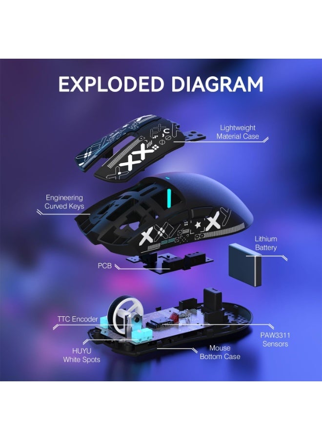 Attack Shark X11 Lightweight Wireless Gaming Mouse with RGB Charging Dock,Tri-Mode-2.4G/USB-C Wired/BT,22K DPI,PAW3311 Optical Sensor,HUYU Switch, 5 programmable Buttons for PC/Mac(Black&Sticker) - Image 3