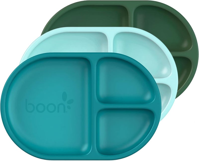 Boon Chow Silicone Plate Set - 3 Unbreakable Divided Toddler Plates - Image 1