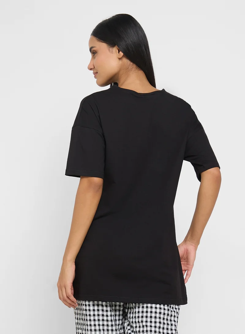 جينجر Cotton Graphic T-Shirt Night Dress