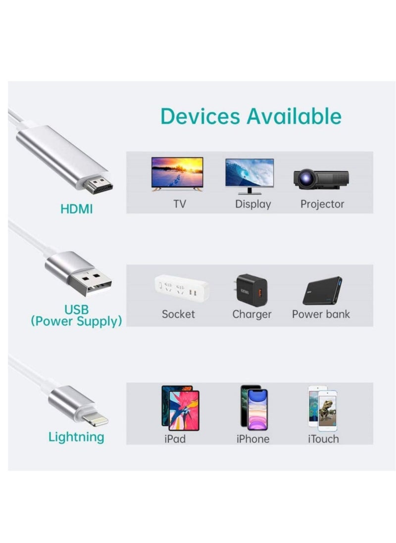 Excefore Apple Lightning To HDMI Cable For iPhone to TV, Compatible For iPhone iPad to HDMI Cable Cord, 5.8FT 1080P Digital AV Adapter HDTV Cable For iPhone Or iPad to TV Projector Monitor  - Image 3