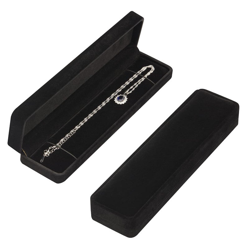 LETURE 2 Pieces Long Velvet Jewelry Chain Necklace Gift Box Set, Bracelet Storage Case, Jewellry Display Box for Wedding, Engagement,Proposal, Birthday and Anniversary (Black) - Image 1