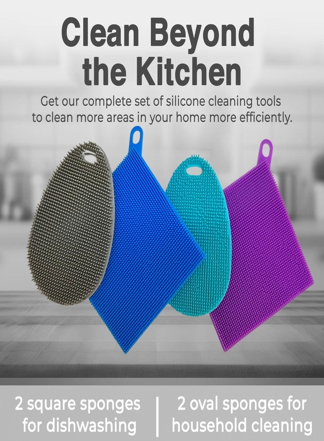 Asiopphire Silicone Sponges for Dishes - 4 Pack Dual-Sided Dish Scrubber and Sponge - Food Grade, BPA Free Silicone Dish Sponge & Housecleaning - Image 2