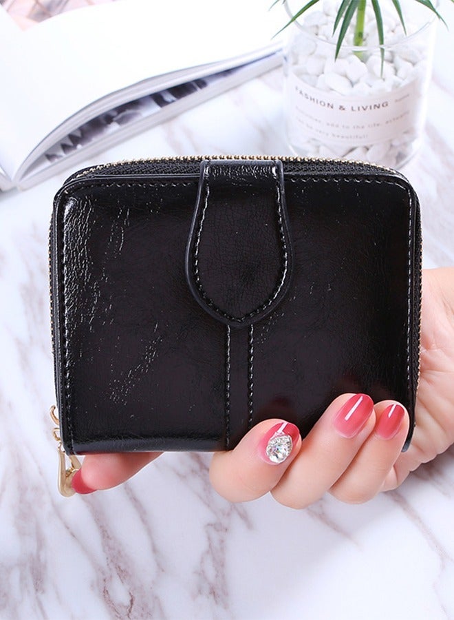 DUNISO Ladies' Pocket Wallet，Two Fold Faux Leather Coin Purse，Compact Coin Purse with Multi-Card Slots & Zipper Closure，for Ladies, Teens, and Girls,Black - Image 1
