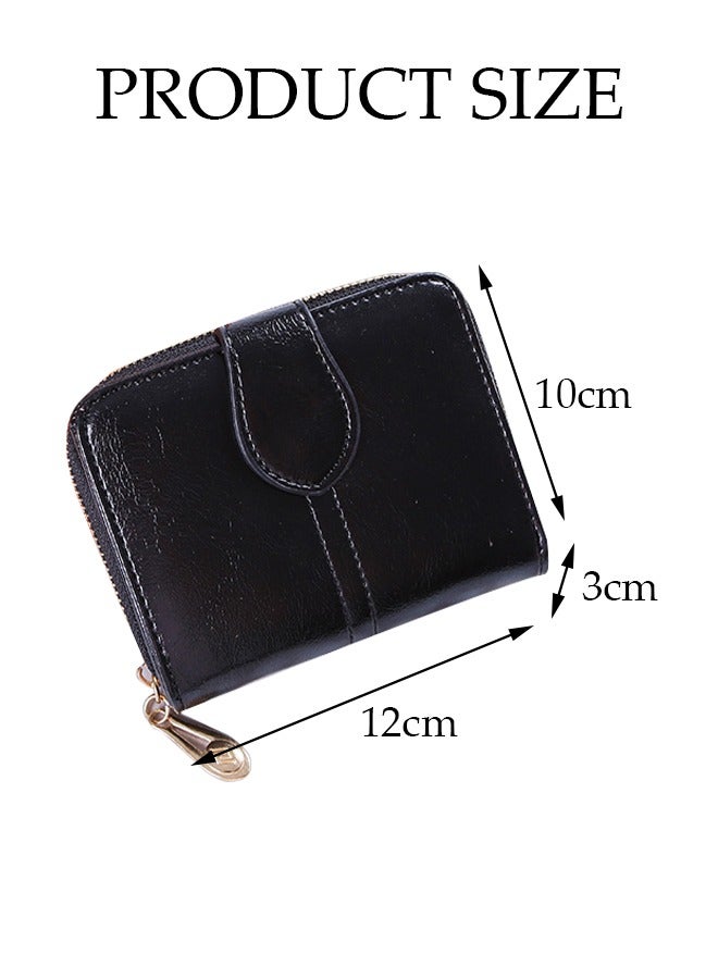 DUNISO Ladies' Pocket Wallet，Two Fold Faux Leather Coin Purse，Compact Coin Purse with Multi-Card Slots & Zipper Closure，for Ladies, Teens, and Girls,Black - Image 3