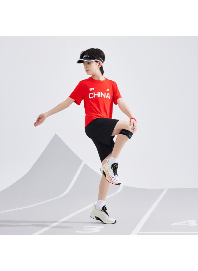 XTEP Children's Comfortable Breathable Unisex One-size 2025 New Short-sleeve Knitted Kids Wear - Image 3