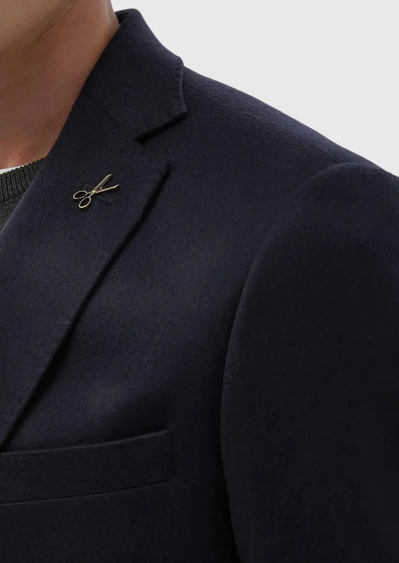 RAMSEY Navy Blue Plain Regular Fit 100% Cashmire Jacket