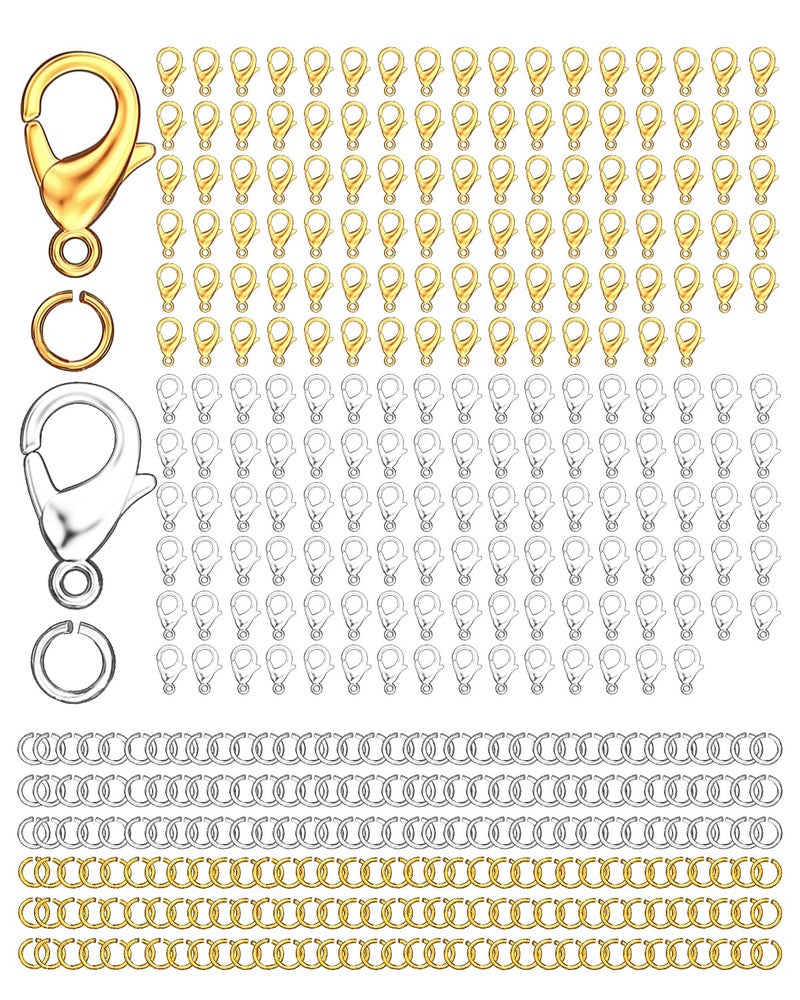 OHINGLT 700 Pieces Lobster Claw Clasps and Open Jump Rings Set Gold and Silver Plated Bracelet Necklace Clasp for Jewelry Making