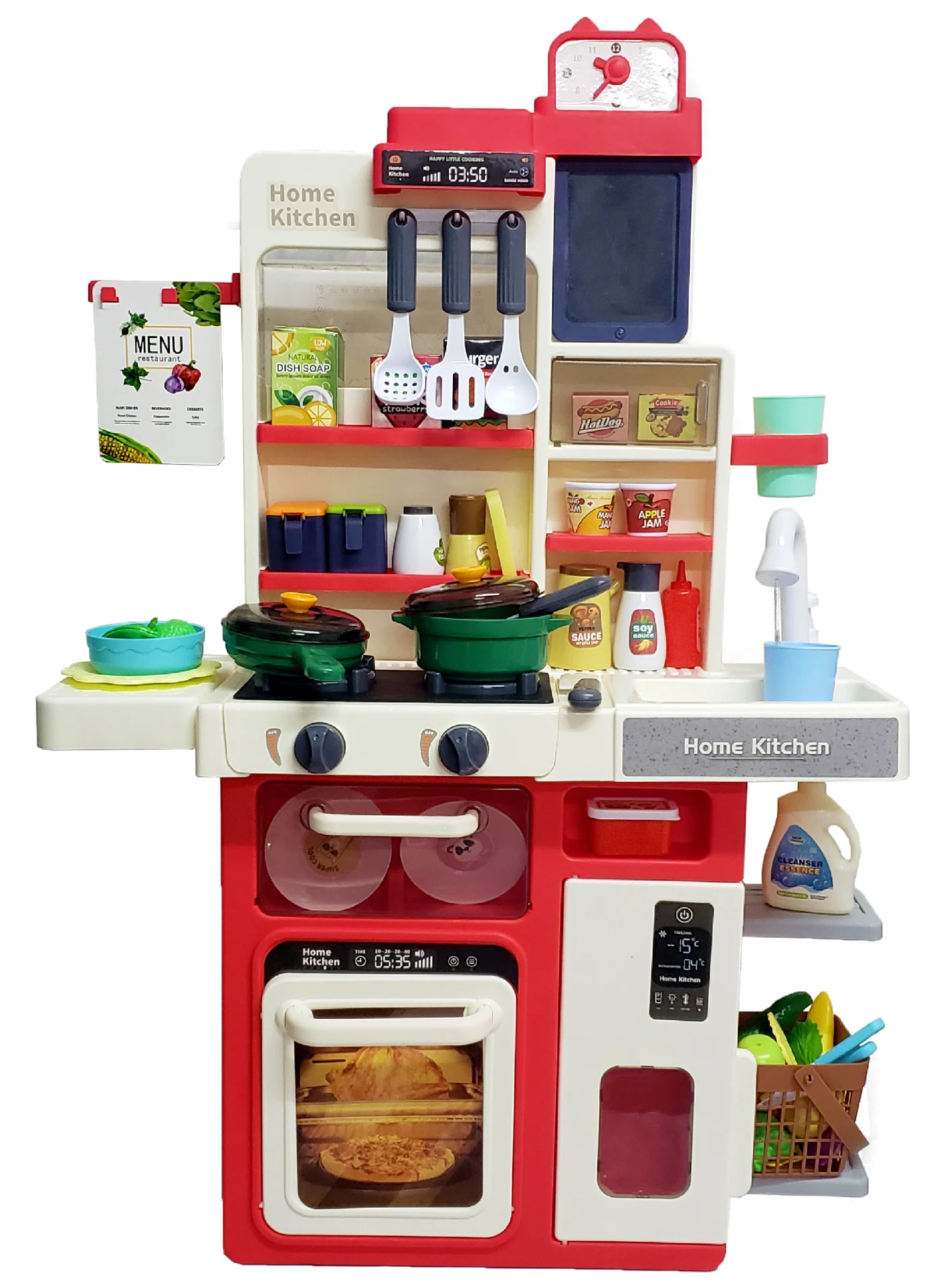 Kids Pretend Kitchen Play Set 80cm Height with Realistic Steam, Light, Sound and Sink…