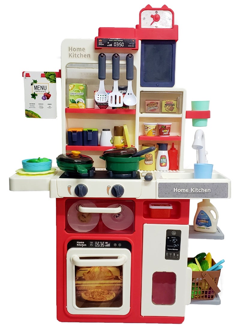ماماتونس مجموعة ألعاب مطبخ تظاهرية للأطفال بارتفاع 80 سم مع بخار واقعي وإضاءة وصوت ووظيفة الحوض - 63 قطعة من الملحقات، لعبة طبخ تعليمية للأولاد والبنات - Image 1