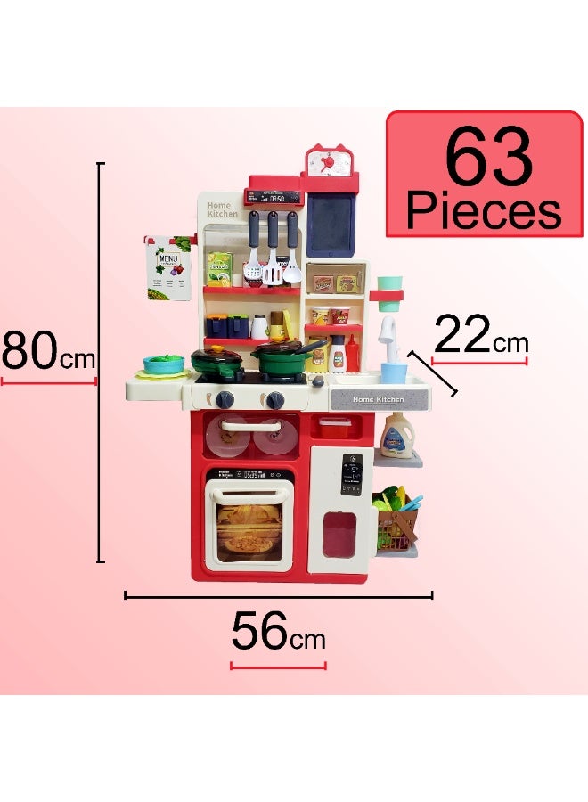 ماماتونس مجموعة ألعاب مطبخ تظاهرية للأطفال بارتفاع 80 سم مع بخار واقعي وإضاءة وصوت ووظيفة الحوض - 63 قطعة من الملحقات، لعبة طبخ تعليمية للأولاد والبنات - Image 2