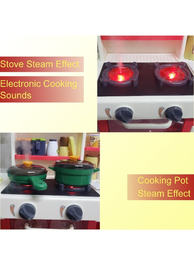ماماتونس مجموعة ألعاب مطبخ تظاهرية للأطفال بارتفاع 80 سم مع بخار واقعي وإضاءة وصوت ووظيفة الحوض - 63 قطعة من الملحقات، لعبة طبخ تعليمية للأولاد والبنات - Image 3