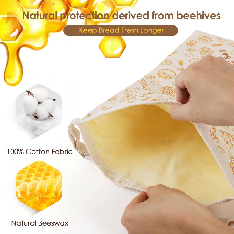 QHMCHLDZ 2-Pack Reusable Beeswax Bread Bags - Large 17x13 Inch for Sourdough & Homemade Bread Storage | All-Natural Beeswax Preservation, Eco-Friendly Cotton Food Bags - Easy to Clean & Daily Use - Image 4