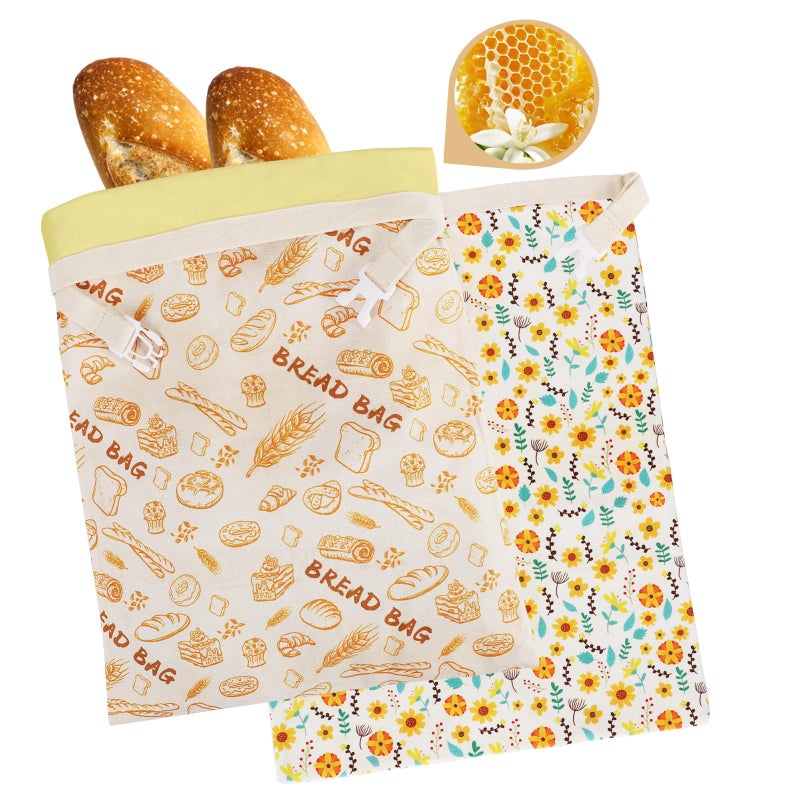 QHMCHLDZ 2-Pack Reusable Beeswax Bread Bags - Large 17x13 Inch for Sourdough & Homemade Bread Storage | All-Natural Beeswax Preservation, Eco-Friendly Cotton Food Bags - Easy to Clean & Daily Use - Image 1