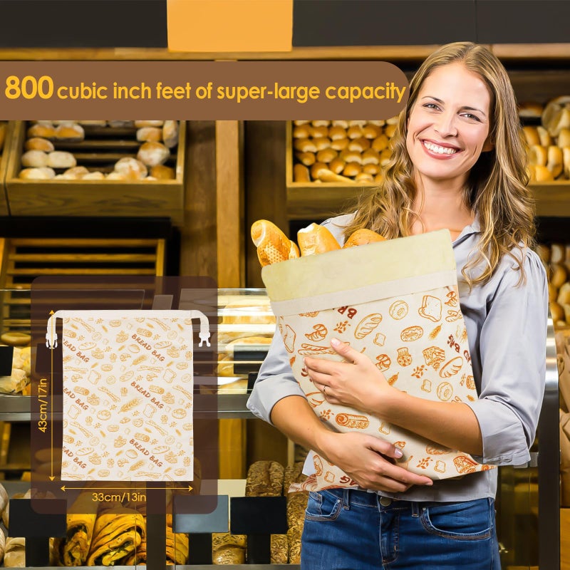 QHMCHLDZ 2-Pack Reusable Beeswax Bread Bags - Large 17x13 Inch for Sourdough & Homemade Bread Storage | All-Natural Beeswax Preservation, Eco-Friendly Cotton Food Bags - Easy to Clean & Daily Use - Image 2