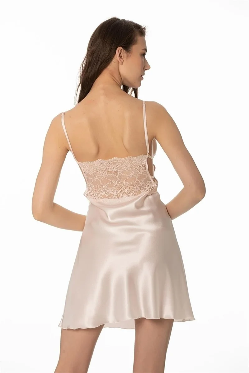 بيير كاردان 630 Women's Rope Strap Satin Nightgown-Powder