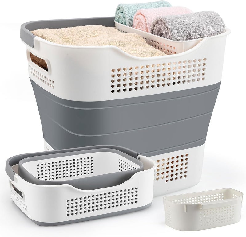 Jukmen Collapsible Laundry Basket Plastic Laundry Hamper with Comfortable Handles and Hanging Basket for Washing Storage Pop Up Dirty Clothes Hamper for IndoorOutdoor 43L Grey - Image 1