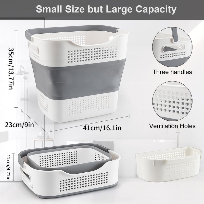 Jukmen Collapsible Laundry Basket Plastic Laundry Hamper with Comfortable Handles and Hanging Basket for Washing Storage Pop Up Dirty Clothes Hamper for IndoorOutdoor 43L Grey - Image 3